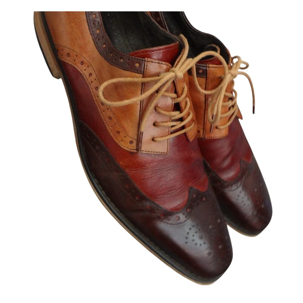 Stacy Adams Tinsley Wingtip Lace Up Oxford Brown Tan Red Leather Men 10.5 Dress
